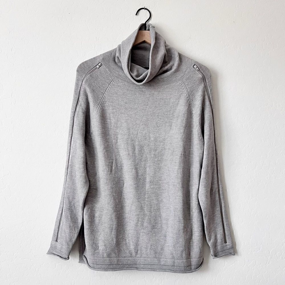 French Connection Grey Zip Long Sleeves Mock Neck Roll Hem Sweater Tunic Sz XS